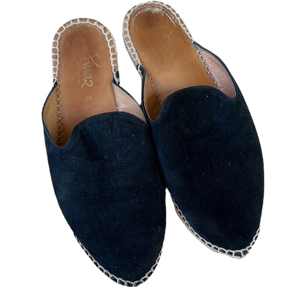 Pima 2 Espadrille Slip On Mules Black Suede Sz 38 = 7.5 Made in Spain - Picture 1 of 7